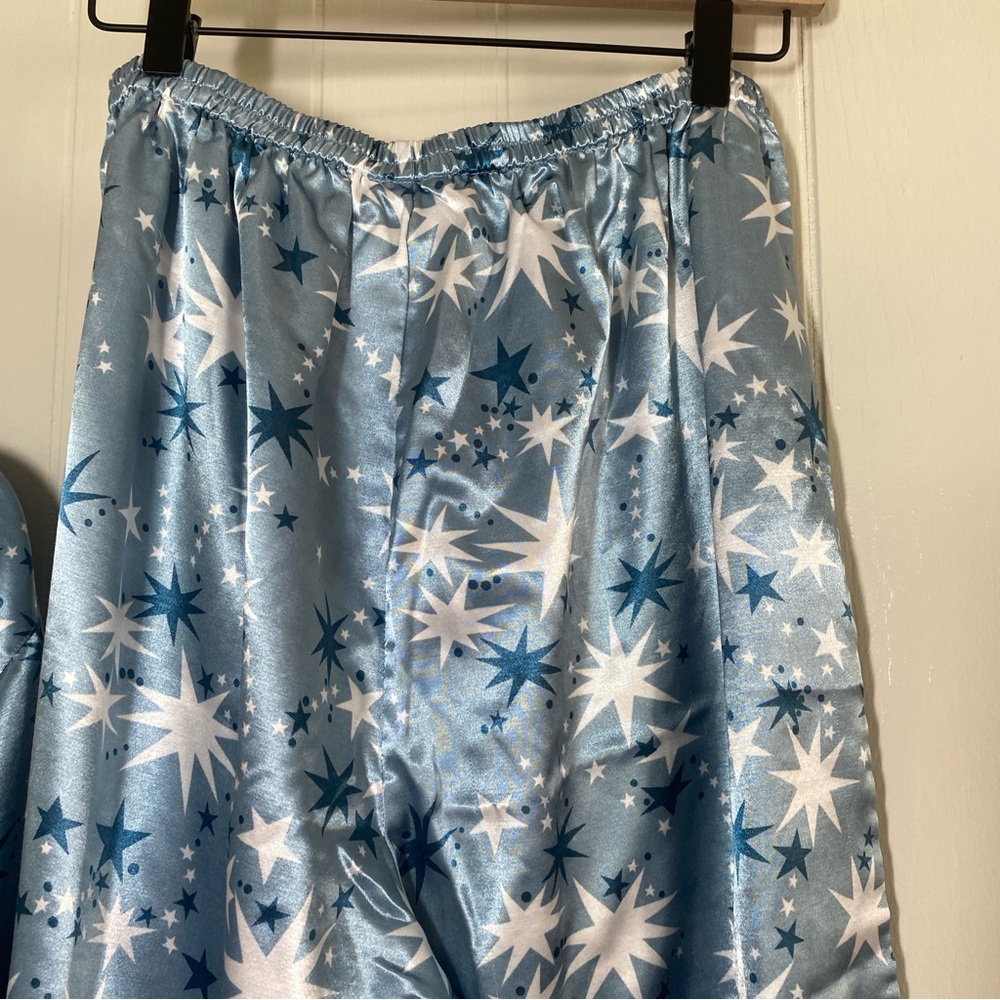 Linda Hartman Intimates Silk Blend Pajama Set Blue Stars Size Large - Picture 6 of 14